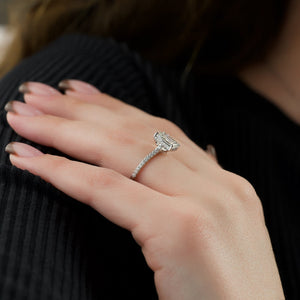 The Pave Natalie Set With A 1 Carat Emerald 14K White Gold Lab Diamond