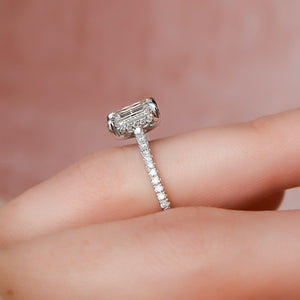 The Pave Natalie Set With A 1 Carat Emerald 18K White Gold Lab Diamond