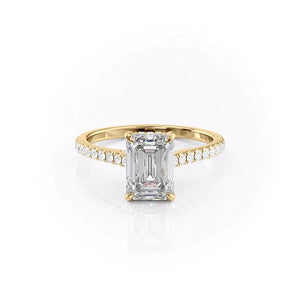 The Pave Natalie Set With A 1 Carat Emerald 14K Yellow Gold Lab Diamond