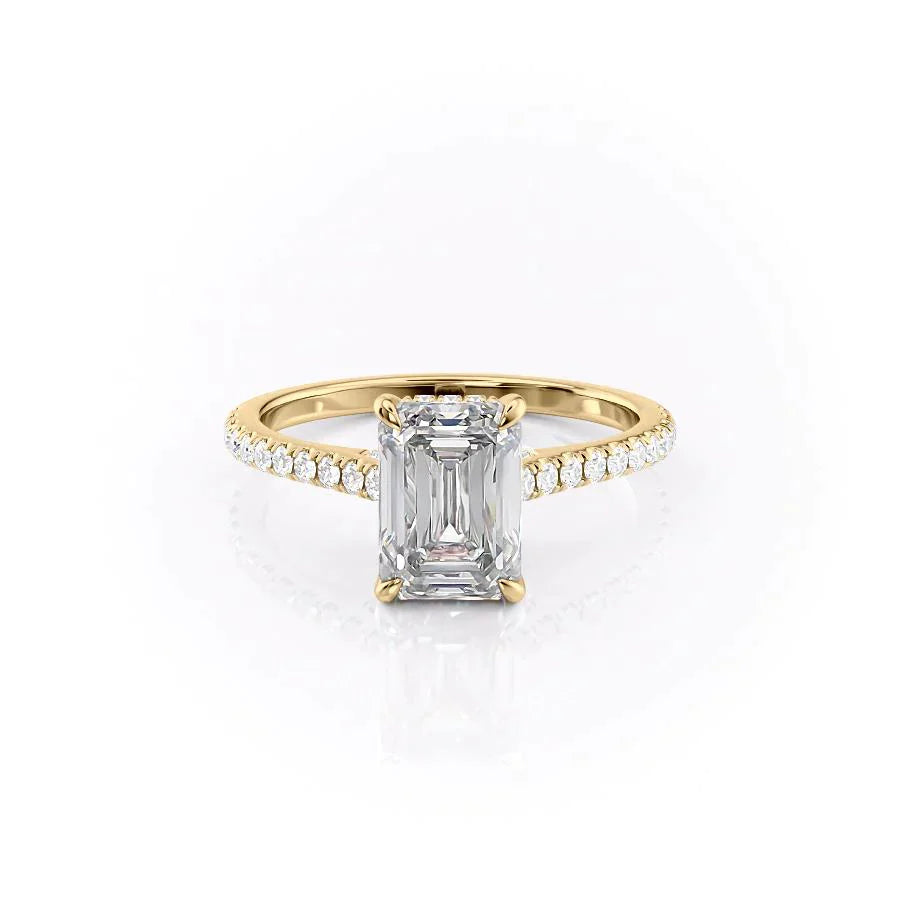 The Pave Natalie Set With A 1 Carat Emerald 18K Yellow Gold Lab Diamond