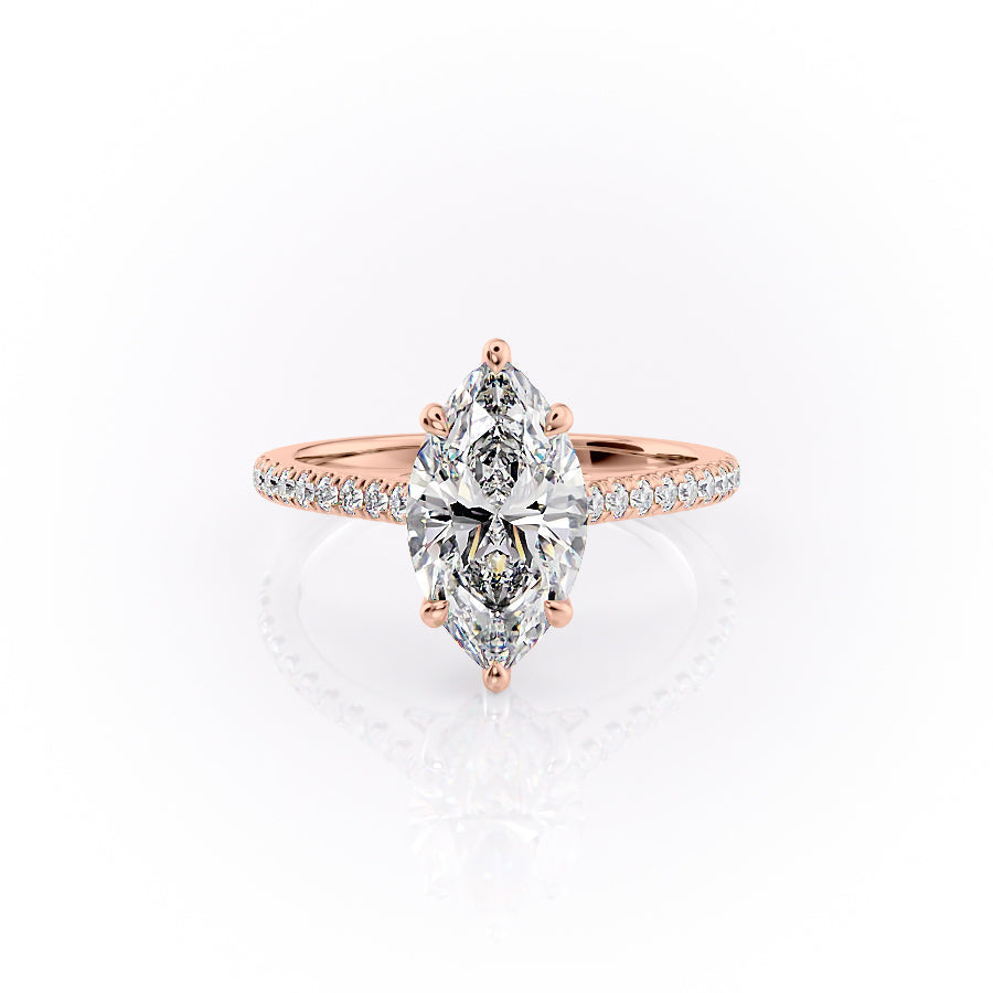 The Pave Natalie Set With A 2.5 Carat Marquise 14K Rose Gold Lab Diamond