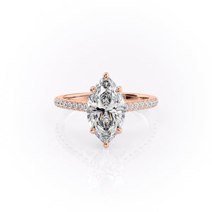 The Pave Natalie Set With A 1.5 Carat Marquise 14K Rose Gold Lab Diamond