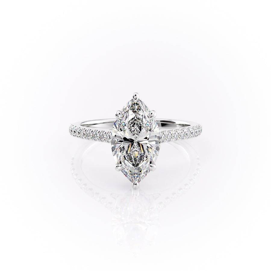 The Pave Natalie Set With A 1.5 Carat Marquise 18K White Gold Lab Diamond