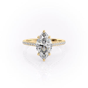 The Pave Natalie Set With A 1.5 Carat Marquise 14K Yellow Gold Lab Diamond