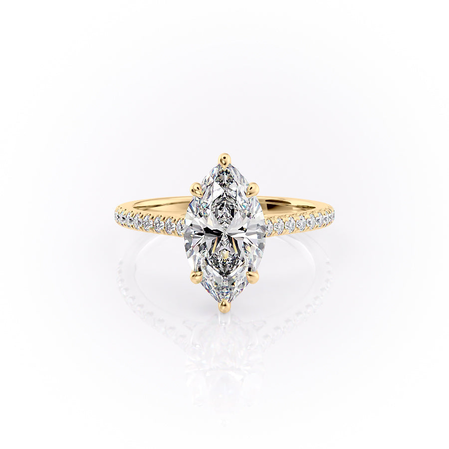 The Pave Natalie Set With A 2 Carat Marquise 18K Yellow Gold Lab Diamond