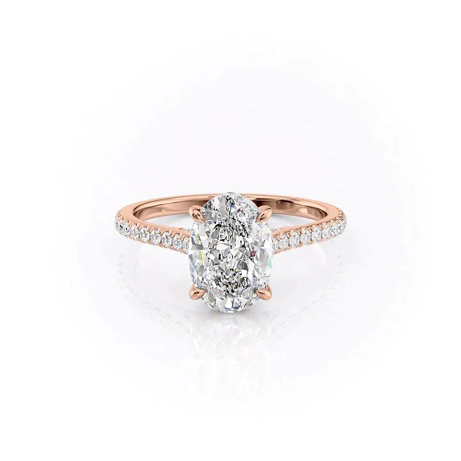 The Pave Natalie Set With A 1 Carat Oval 14K Rose Gold Lab Diamond