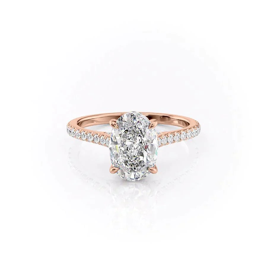 The Natalie Set  With A 3.5 Carat Oval 14K Rose Gold Moissanite