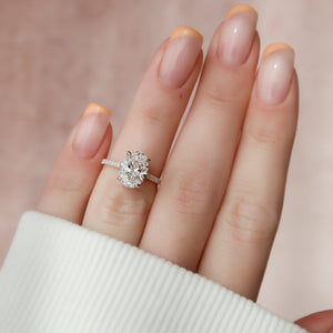 The Pave Natalie Set With A 1 Carat Oval 14K Rose Gold Lab Diamond