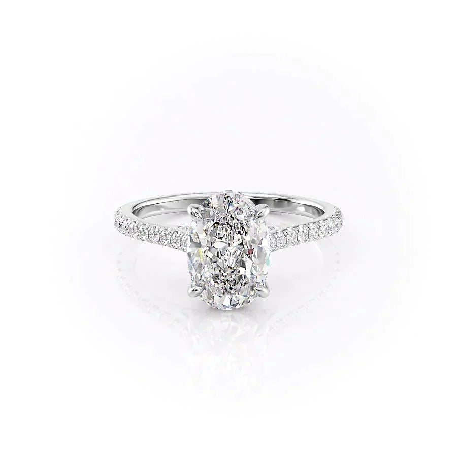 The Pave Natalie Set With A 2.5 Carat Oval 18K White Gold Lab Diamond