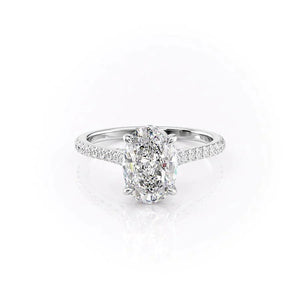 The Pave Natalie Set With A 1 Carat Oval 18K White Gold Lab Diamond