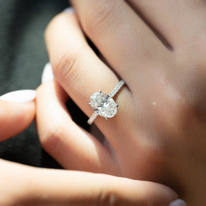 The Natalie Set  With A 3 Carat Oval 14K White Gold Moissanite