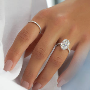 The Pave Natalie Set With A 1 Carat Oval 18K White Gold Lab Diamond