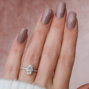 The Pave Natalie Set With A 1.5 Carat Oval 18K White Gold Lab Diamond