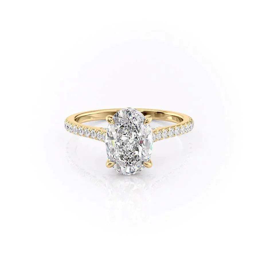 The Natalie Set  With A 2.5 Carat Oval 14K Yellow Gold Moissanite