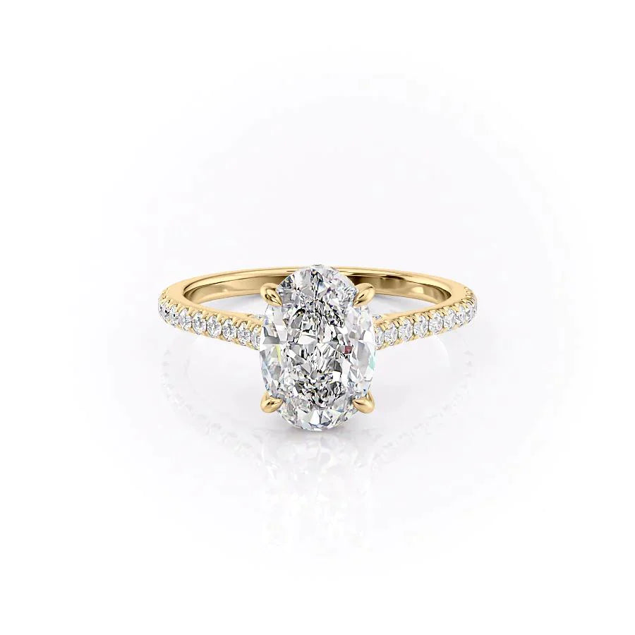The Pave Natalie Set With A 1 Carat Oval 18K Yellow Gold Lab Diamond