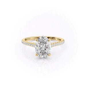 The Pave Natalie Set With A 1 Carat Oval 18K Yellow Gold Lab Diamond