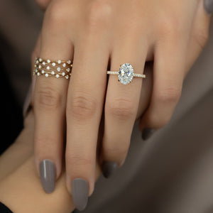 The Pave Natalie Set With A 2 Carat Oval 14K Yellow Gold Lab Diamond