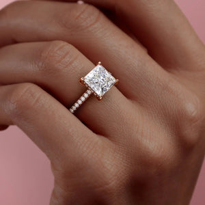 The Natalie Set  With A 3 Carat Princess 14K Rose Gold Moissanite