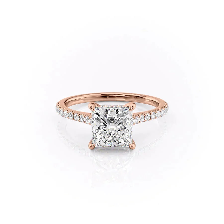 The Pave Natalie Set With A 3 Carat Princess 14K Rose Gold Lab Diamond