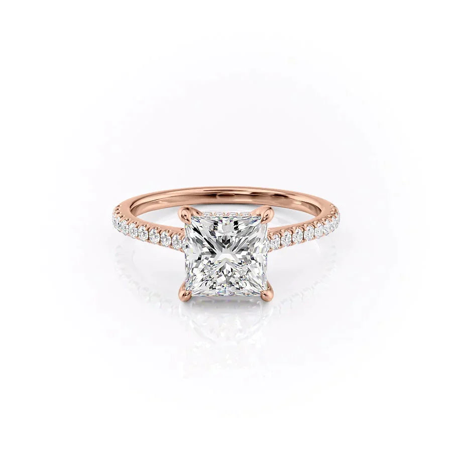 The Natalie Set With A 2 Carat Princess 14K Rose Gold Lab Diamond