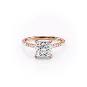 The Natalie Set With A 2 Carat Princess 14K Rose Gold Lab Diamond