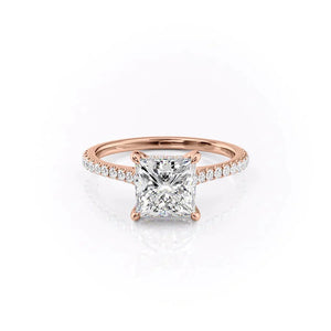 The Pave Natalie Set With A 1 Carat Princess 14K Rose Gold Lab Diamond
