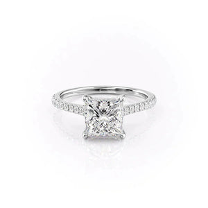 The Pave Natalie Set With A 1.5 Carat Princess 18K White Gold Lab Diamond