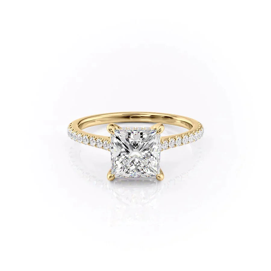 The Natalie Set  With A 3 Carat Princess 18K Yellow Gold Moissanite