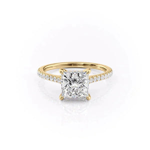 The Pave Natalie Set With A 1 Carat Princess 14K Yellow Gold Lab Diamond