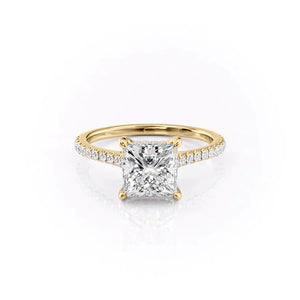 The Natalie Set  With A 2.5 Carat Princess 18K Yellow Gold Moissanite