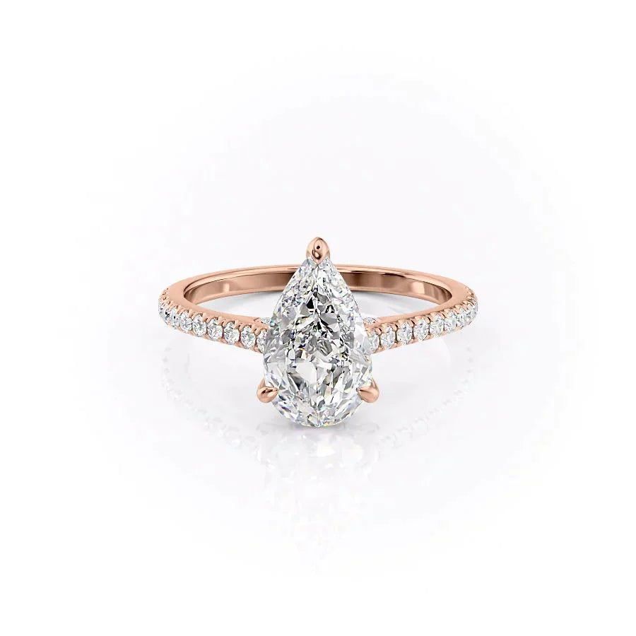 The Pave Natalie Set With A 1 Carat Pear 14K Rose Gold Lab Diamond