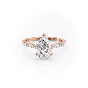 The Pave Natalie Set With A 3 Carat Pear 14K Rose Gold Lab Diamond