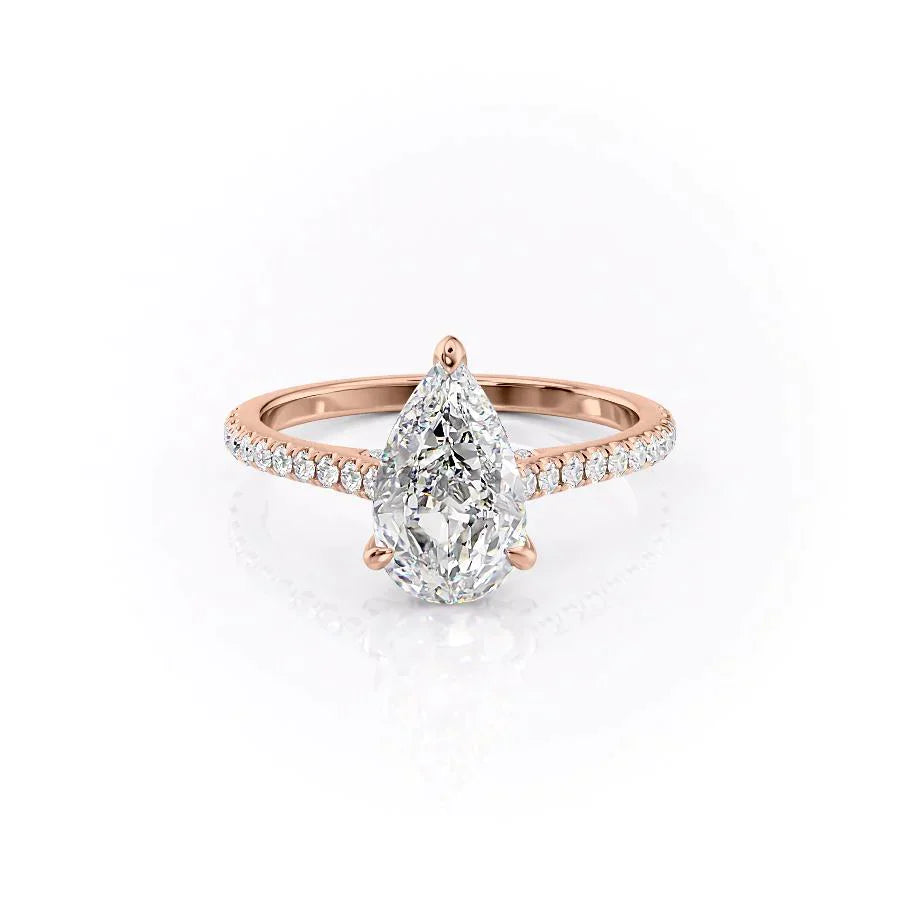The Natalie Set  With A 2.5 Carat Pear 14K Rose Gold Moissanite