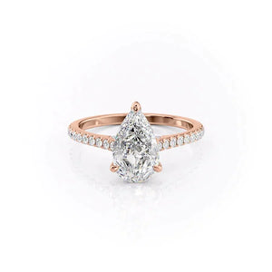 The Natalie Set With A 1.5 Carat Pear 14K Rose Gold Lab Diamond