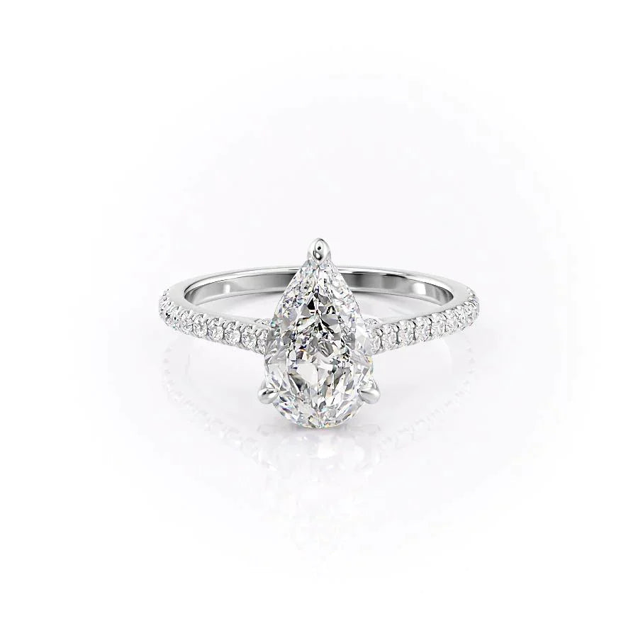 The Pave Natalie Set With A 1 Carat Pear 18K White Gold Lab Diamond