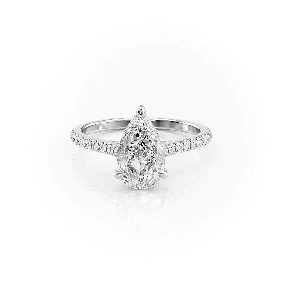The Natalie Set  With A 1.5 Carat Pear 18K White Gold Moissanite