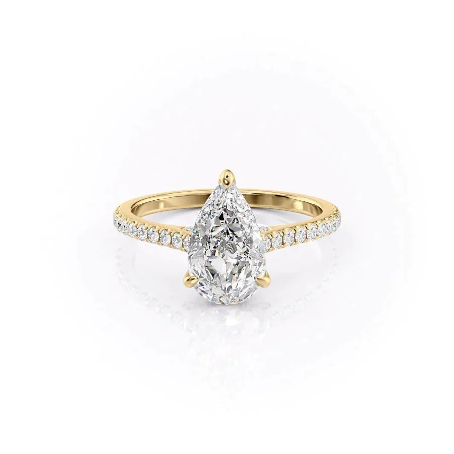 The Pave Natalie Set With A 1 Carat Pear 18K Yellow Gold Lab Diamond