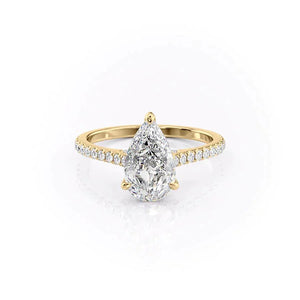 The Pave Natalie Set With A 2.5 Carat Pear 14K Yellow Gold Lab Diamond