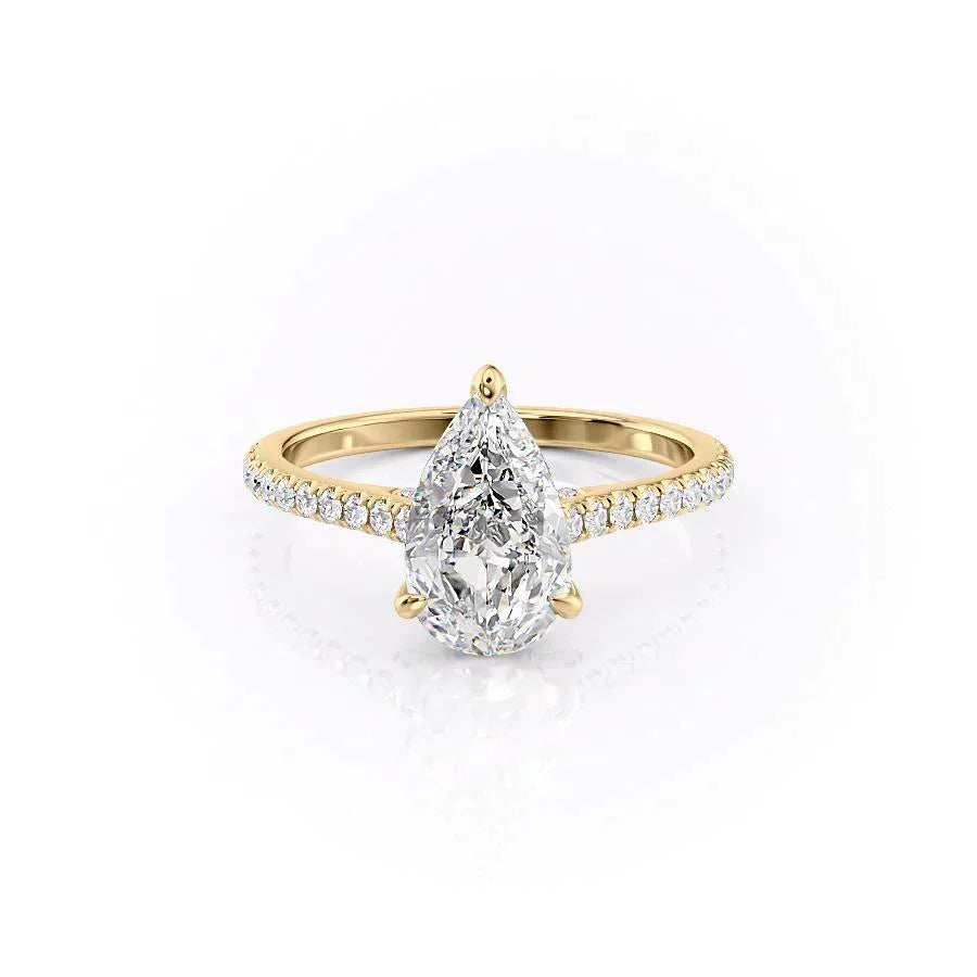 The Natalie Set With A 1.5 Carat Pear 18K Yellow Gold Lab Diamond