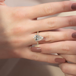 The Pave Natalie Set With A 1 Carat Pear 18K Yellow Gold Lab Diamond