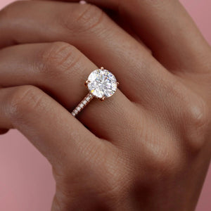 The Pave Natalie Set With A 3 Carat Round 14K Rose Gold Lab Diamond