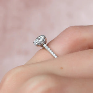 The Pave Natalie Set With A 1 Carat Cushion 18K White Gold Lab Diamond