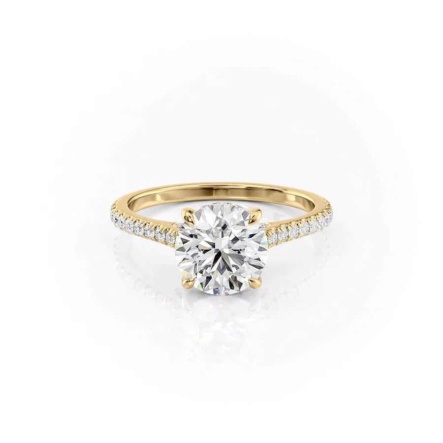 The Pave Natalie Set With A 2 Carat Round 18K Yellow Gold Lab Diamond