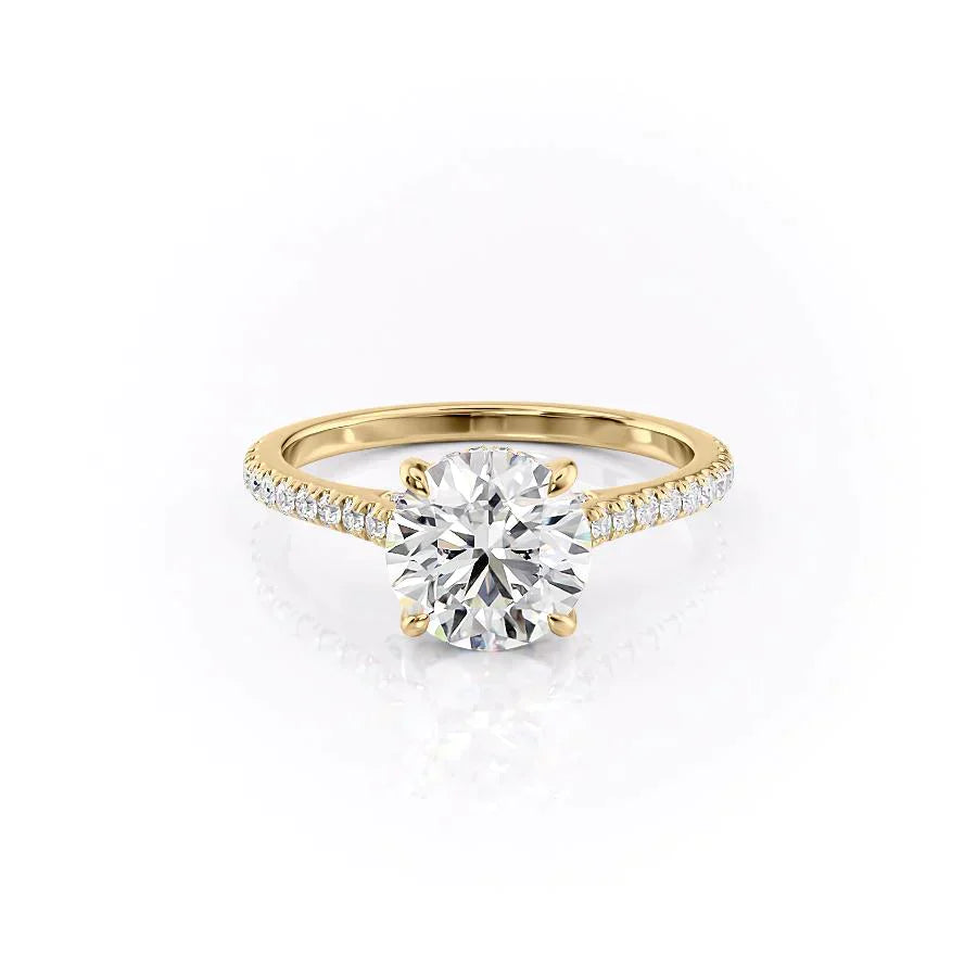 The Natalie Set With A 3 Carat Round 18K Yellow Gold Lab Diamond