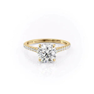The Pave Natalie Set With A 1 Carat Round 18K Yellow Gold Lab Diamond