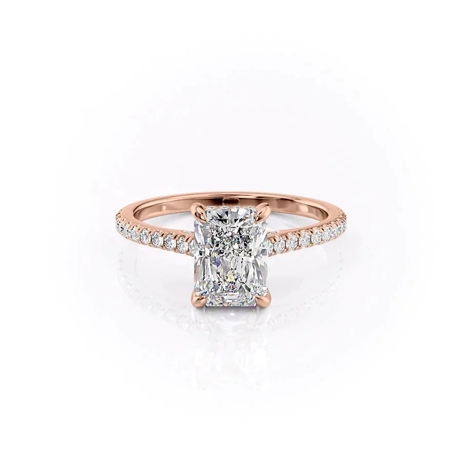 The Pave Natalie Set With A 1.5 Carat Radiant 14K Rose Gold Lab Diamond