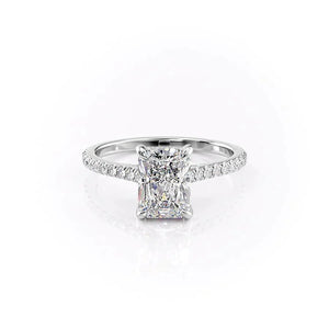 The Pave Natalie Set With A 1.5 Carat Radiant 14K White Gold Lab Diamond