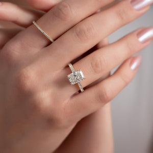 The Pave Natalie Set With A 2.5 Carat Radiant 18K Yellow Gold Lab Diamond