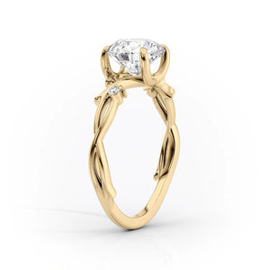 The Twig Set With A 1 Carat E. Cushion 18K Yellow Gold Lab Diamond