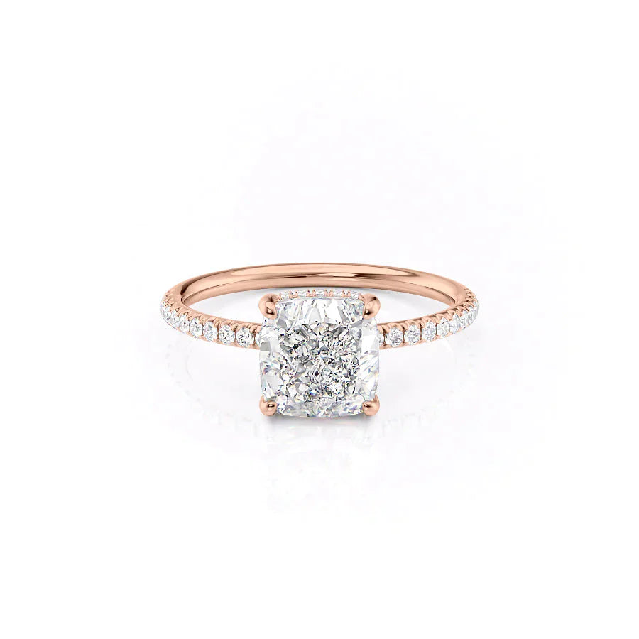 The Low Profile Kamellie Set With A 1.5 Carat Cushion 14K Rose Gold Lab Diamond